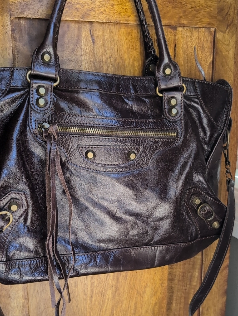 Leather Tote Bag in Dark Brown - Classic Women's Handbag